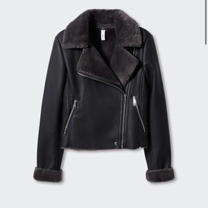 Mango Black FAUX-FUR BIKER JACKET New